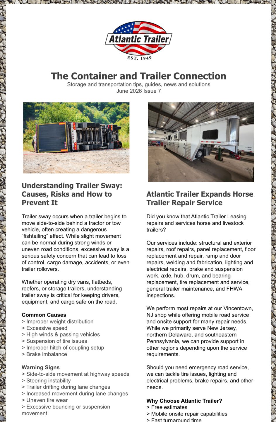 June 2026 edition of Atlantic Trailer Leasing's newsletter